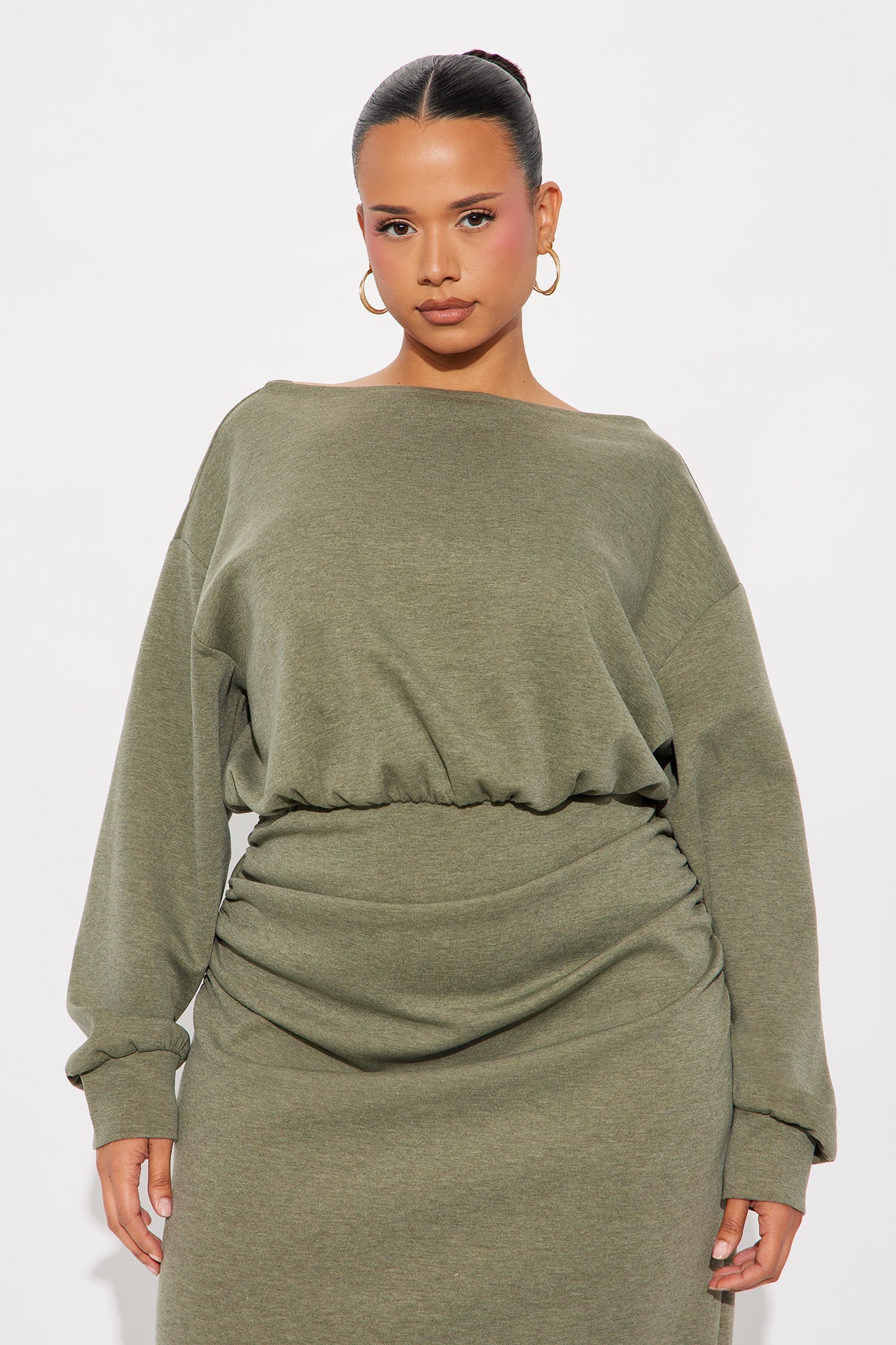 Casual Vibe Long Sleeve Maxi Dress - Olive