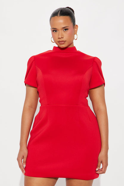 Gemma Mock Neck Mini Dress - Red