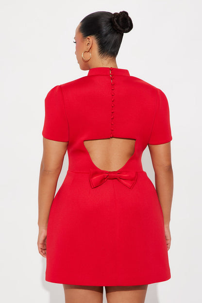 Gemma Mock Neck Mini Dress - Red