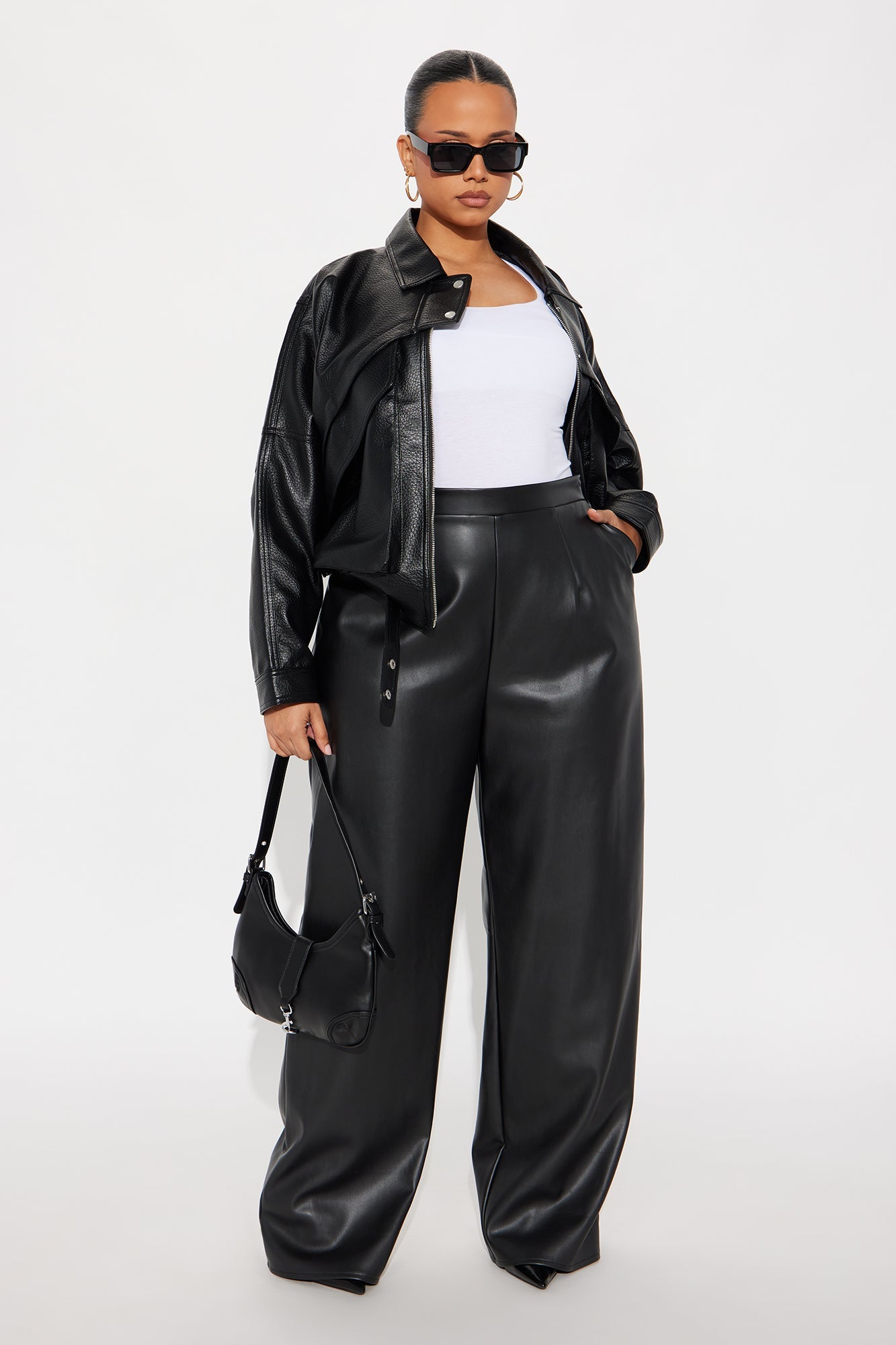 No Small Talk Faux Leather Straight Leg Pant 32″ - Black