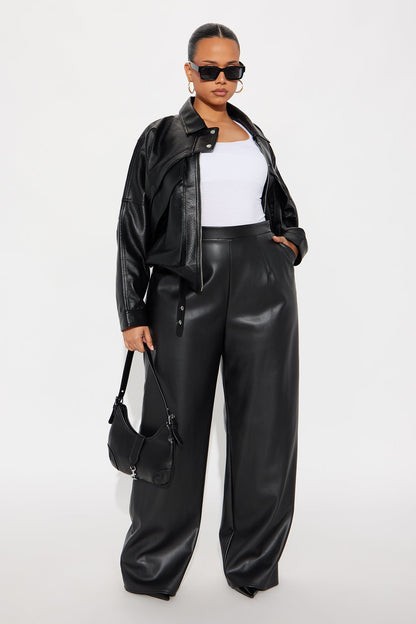 No Small Talk Faux Leather Straight Leg Pant 32″ - Black
