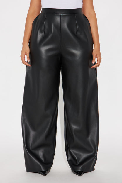 No Small Talk Faux Leather Straight Leg Pant 32″ - Black