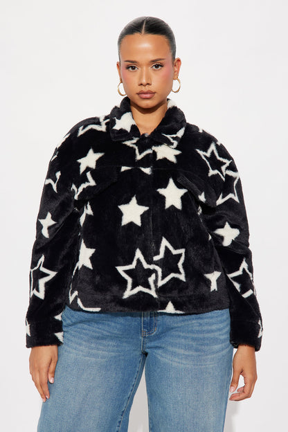 Stars Align Faux Fur Jacket - Black/combo