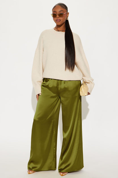 Shine On Satin Wide Leg Pant 32″ - Chartreuse