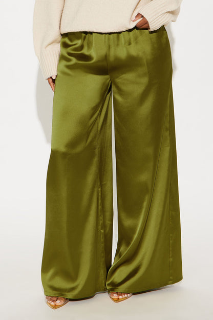 Shine On Satin Wide Leg Pant 32″ - Chartreuse