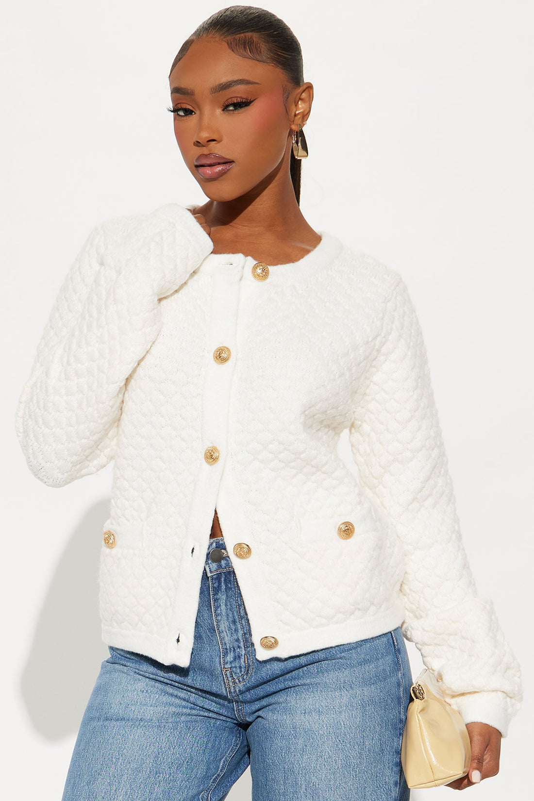 Star Of The Show Bouclé Cardigan - Ivory