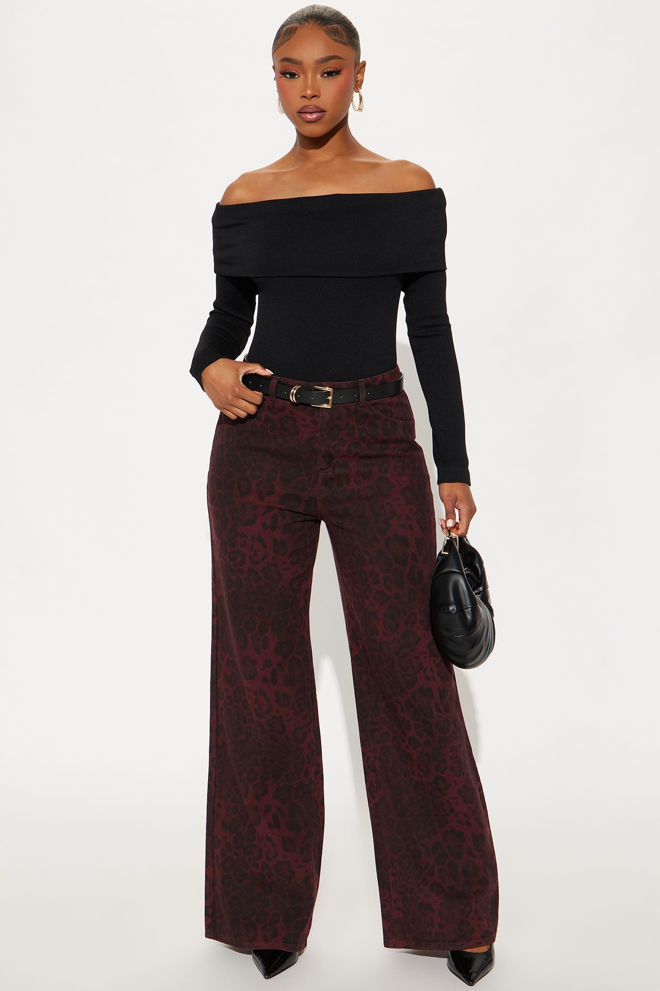 For The Drama Leopard Wide Leg Pant 32″ - Burgundy