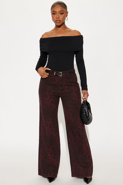 For The Drama Leopard Wide Leg Pant 32″ - Burgundy