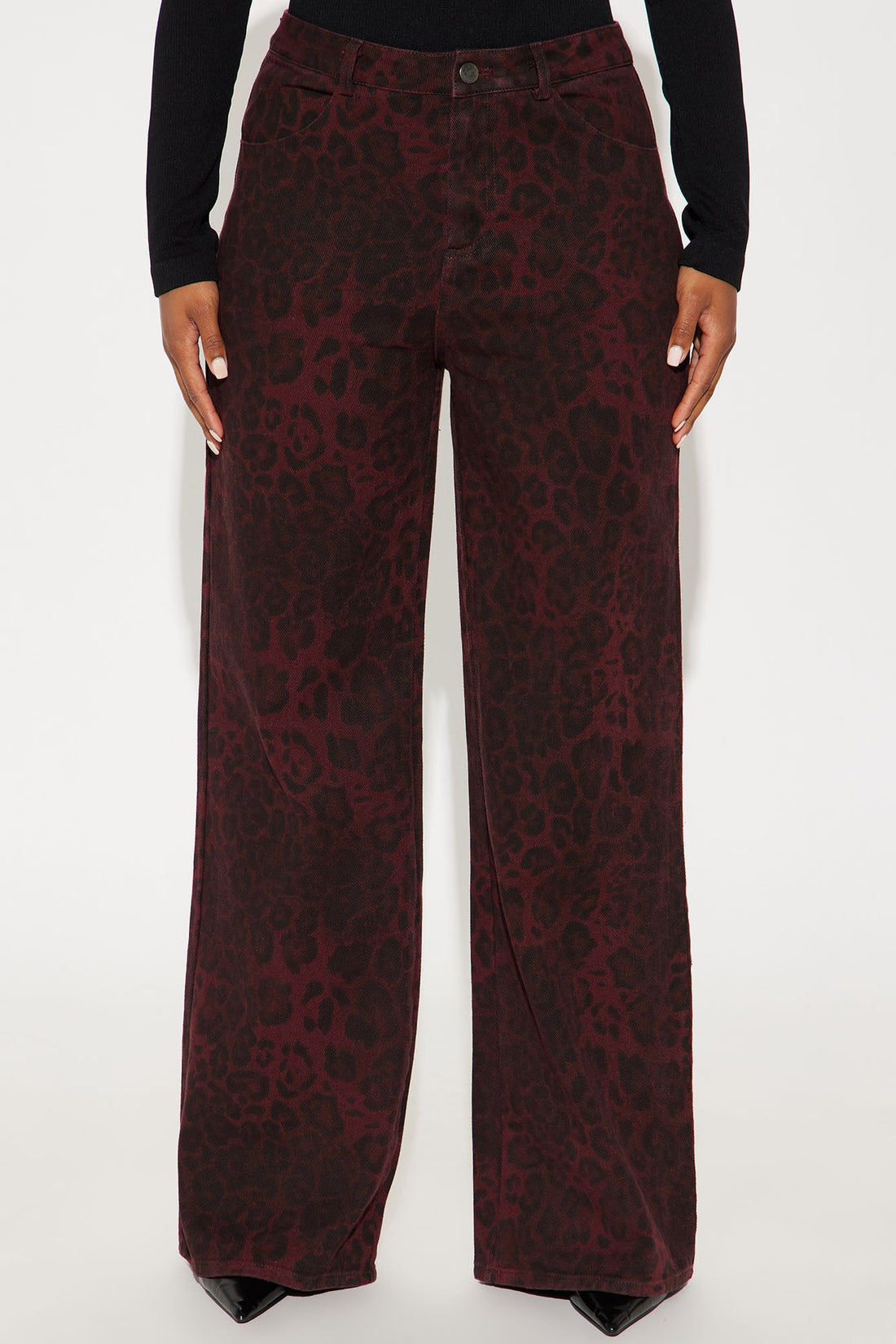 For The Drama Leopard Wide Leg Pant 32″ - Burgundy