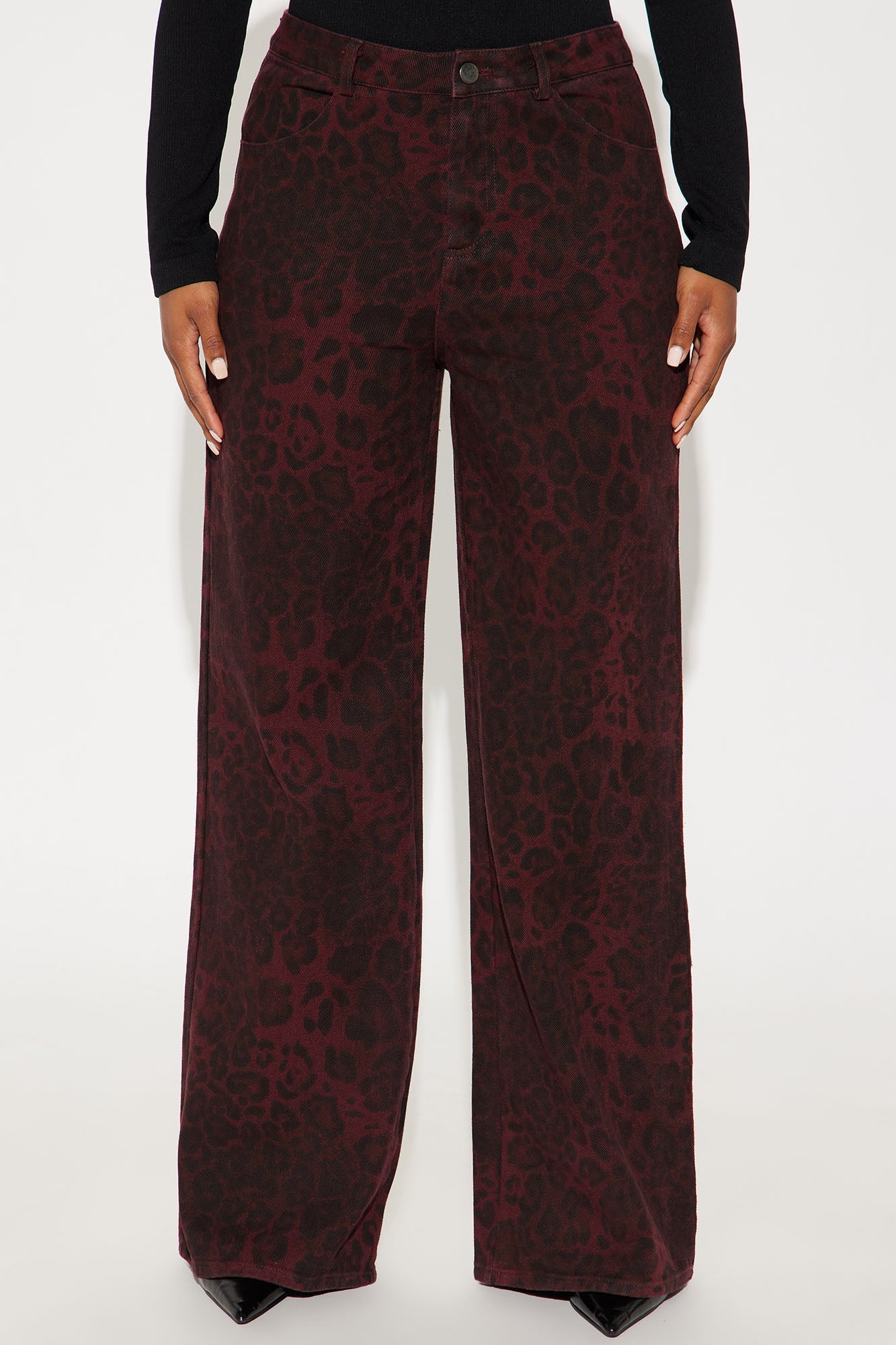 For The Drama Leopard Wide Leg Pant 32″ - Burgundy