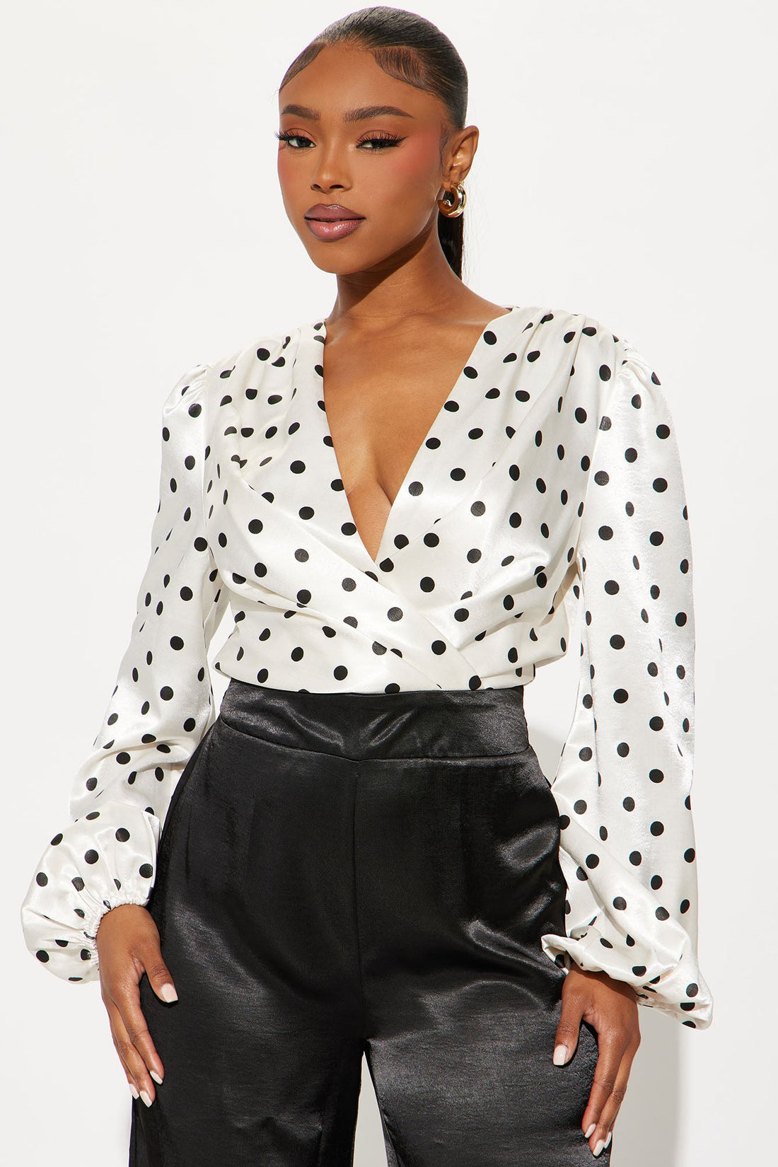 Gabi Satin Polka Dot Jumpsuit - White/Black