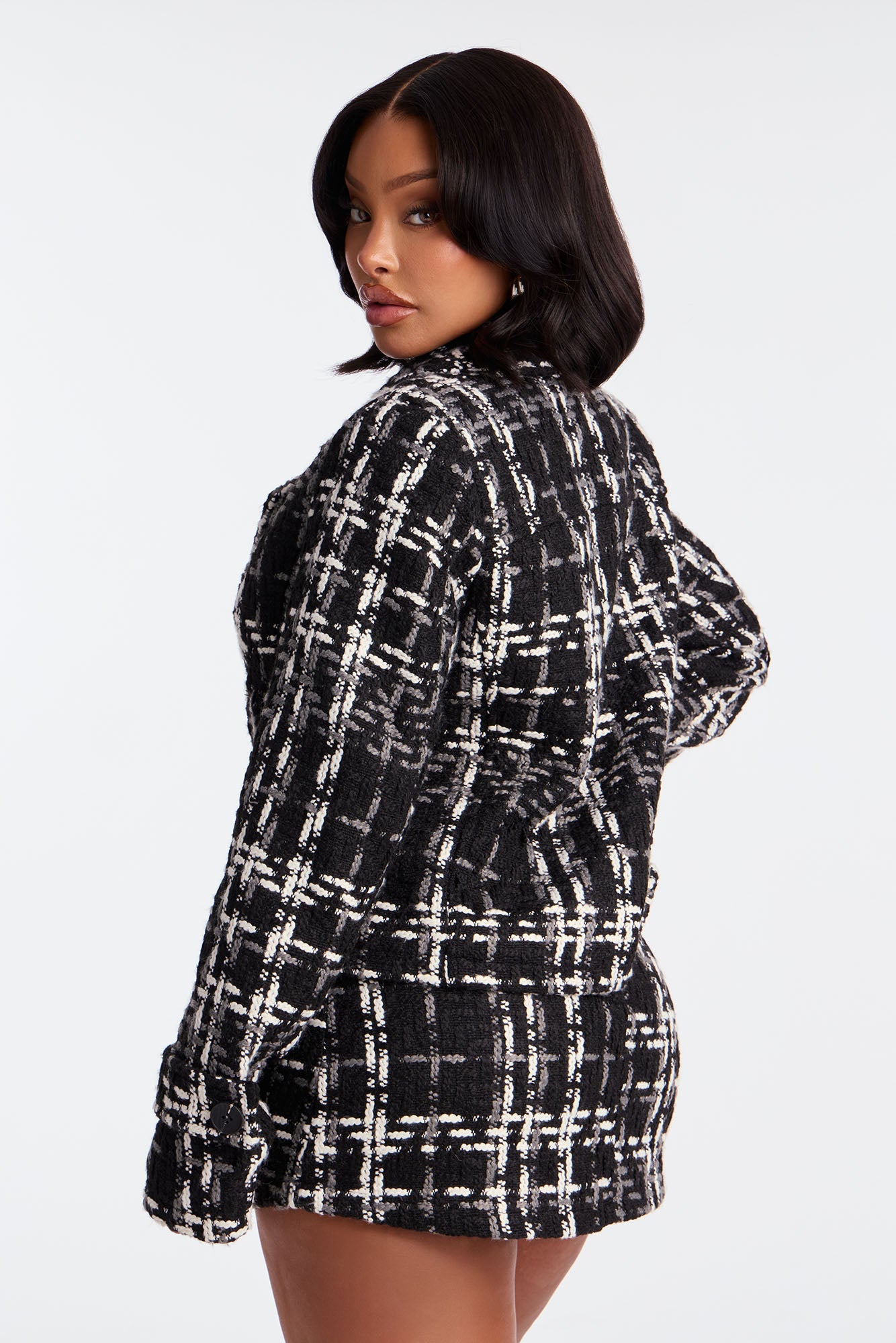 Lady Like Cropped Tweed Coat - Black/White