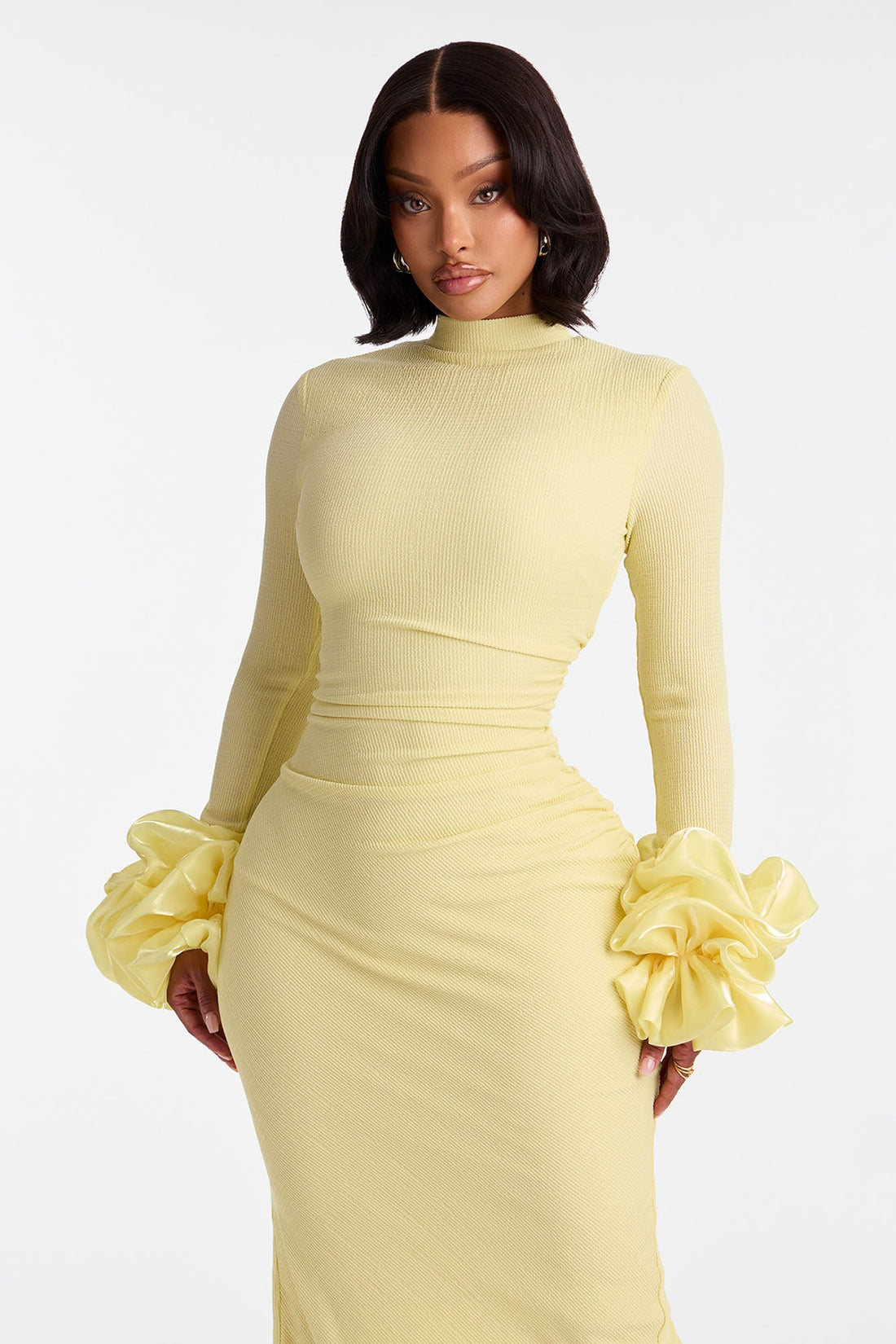 Monroe Ruffle Sleeve Textured Maxi Dress - Butter Yellow