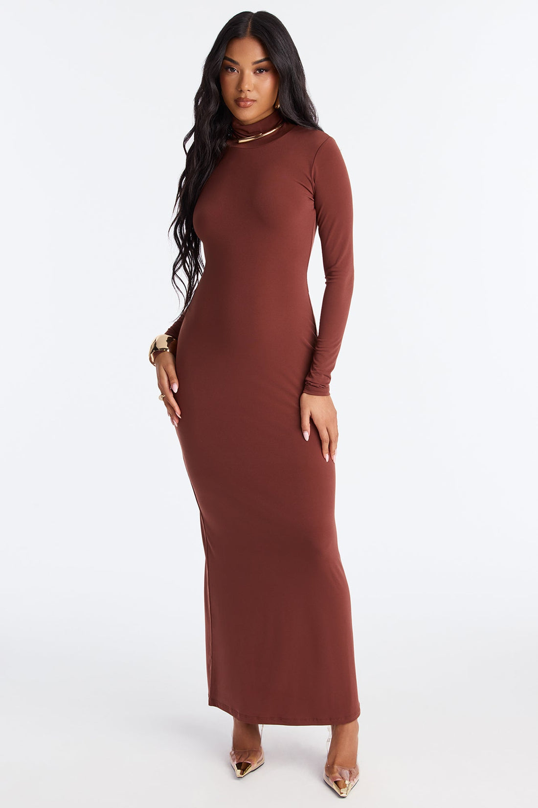 Perfect Match Long Sleeve Maxi Dress - Brown