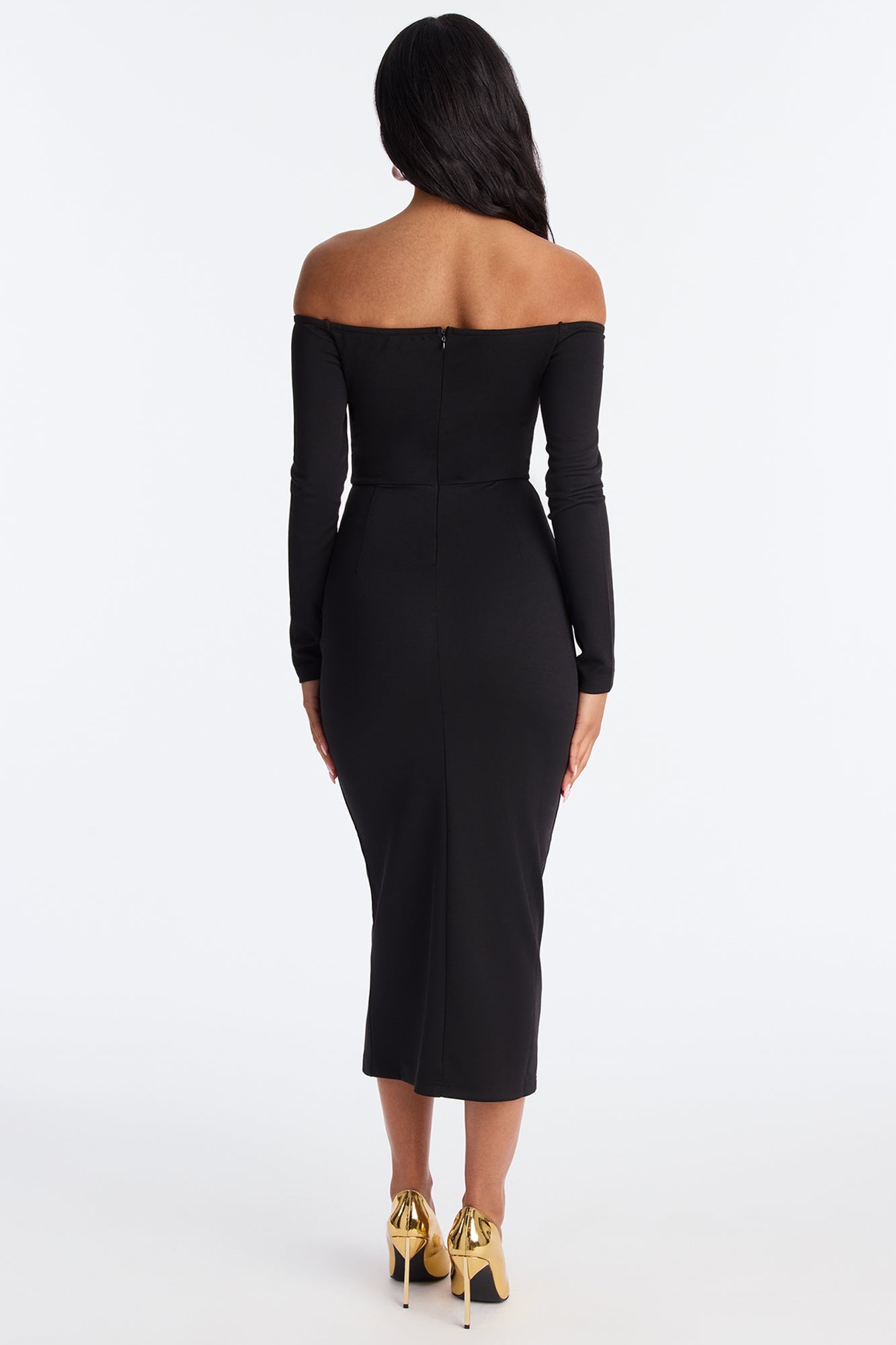Goldie Off Shoulder Midi Dress - Black
