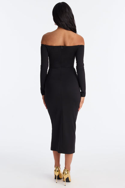 Goldie Off Shoulder Midi Dress - Black