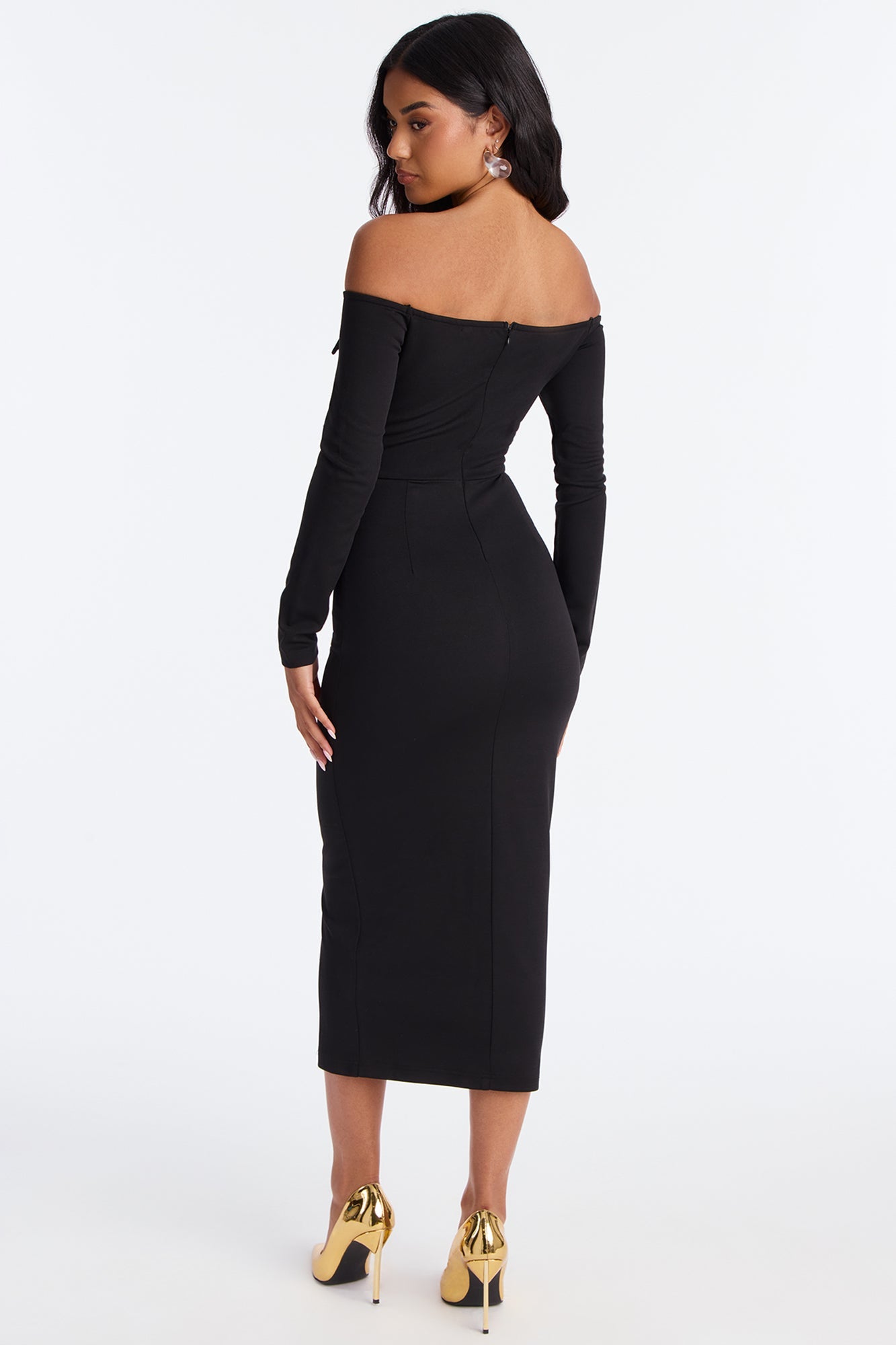 Goldie Off Shoulder Midi Dress - Black