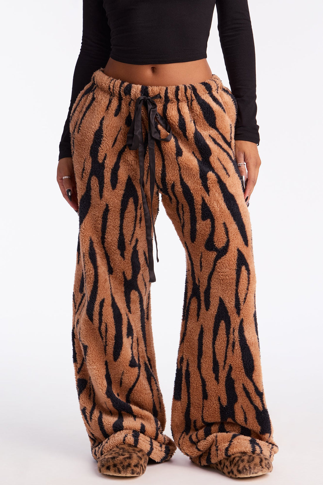 Nia Tiger Faux Fur Wide Leg Pant 32″ - Brown/combo