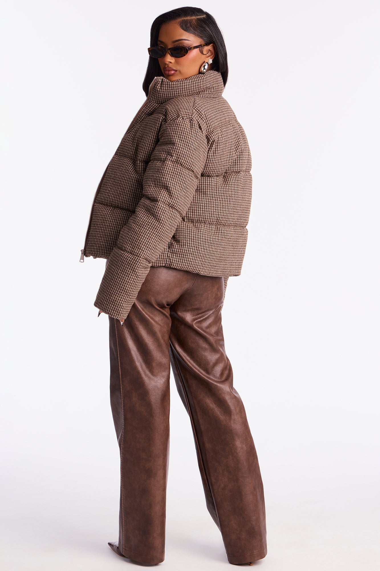 Brixley Glenn Plaid Puffer Jacket - Brown