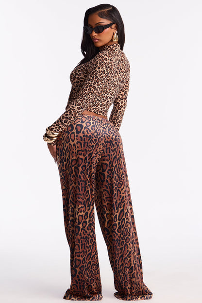 Oh So Fine Leopard Velvet Wide Leg Pant 33 - Leopard