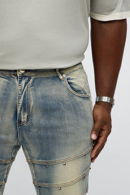 Stacked Skinny Flare Studded On Panels Jean - Vintage Blue Wash