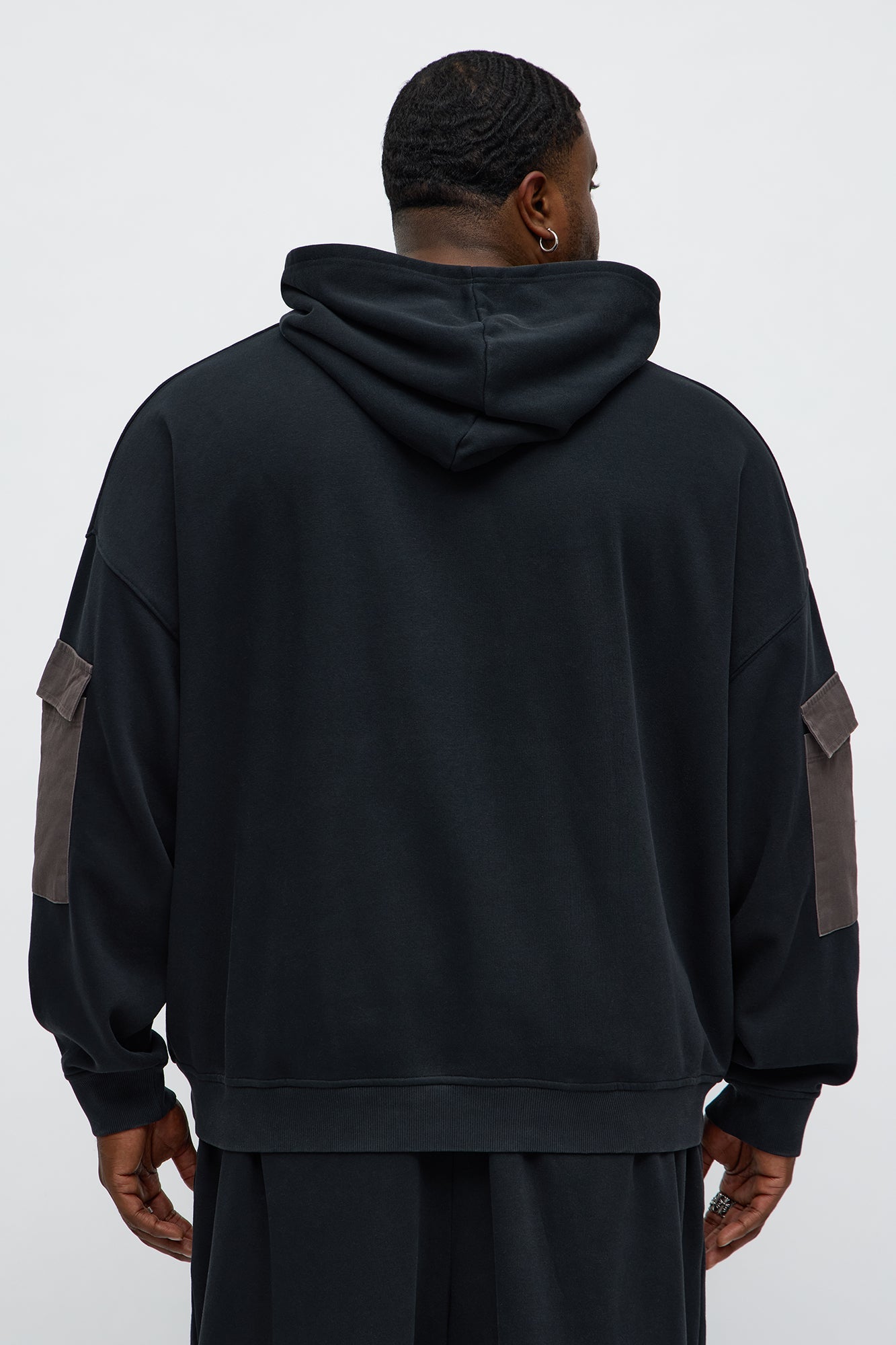 Oversized Twill Cargo Hoodie - Black/combo