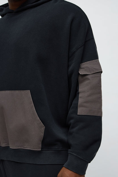 Oversized Twill Cargo Hoodie - Black/combo