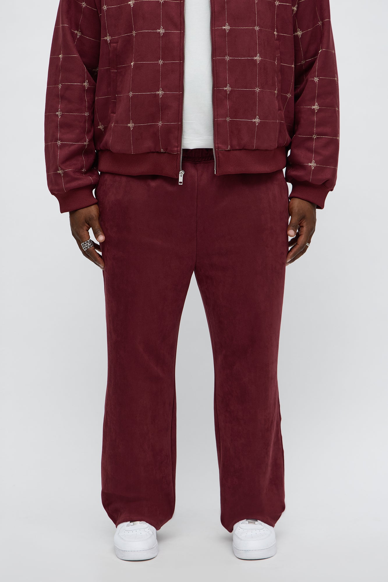 Straight Faux Velvet Buzzed Pant - Burgundy