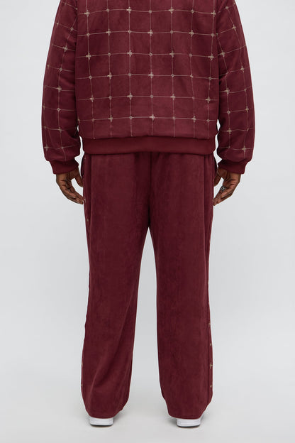 Straight Faux Velvet Buzzed Pant - Burgundy