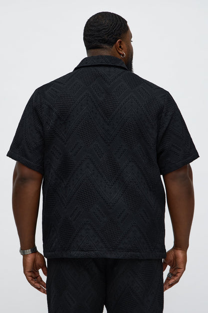 Twist Weave Textured Button Up Shirt - Black