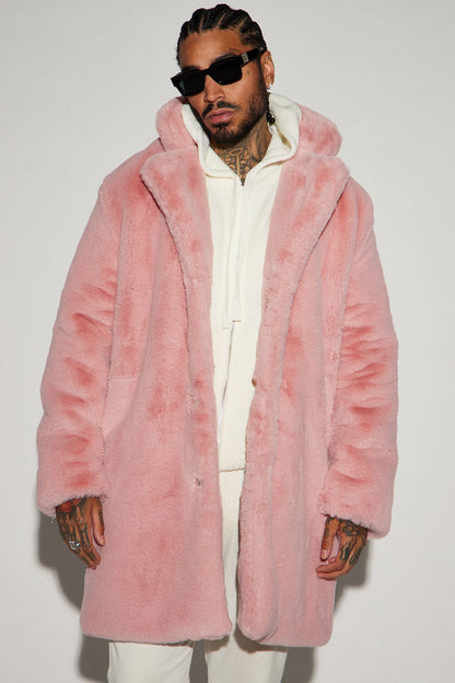 Caputo Faux Mink Fur Long Coat - Pink