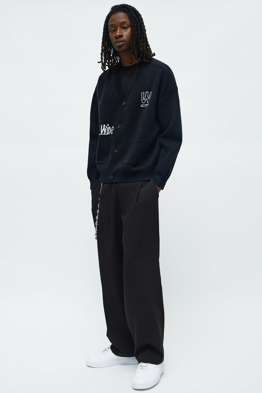 Cropped Clover Academic Sweater Cardigan - Black
