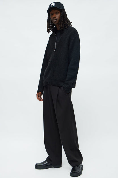 Oversized Willow Ribbed Zip Up Sweater - Black