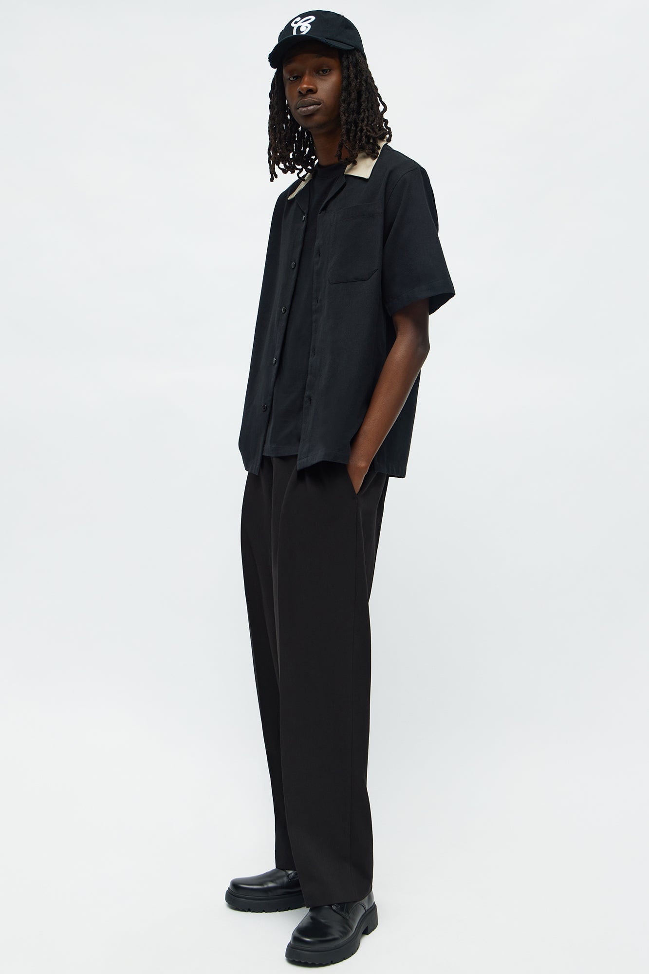 Panel Trim Button Up Shirt - Black