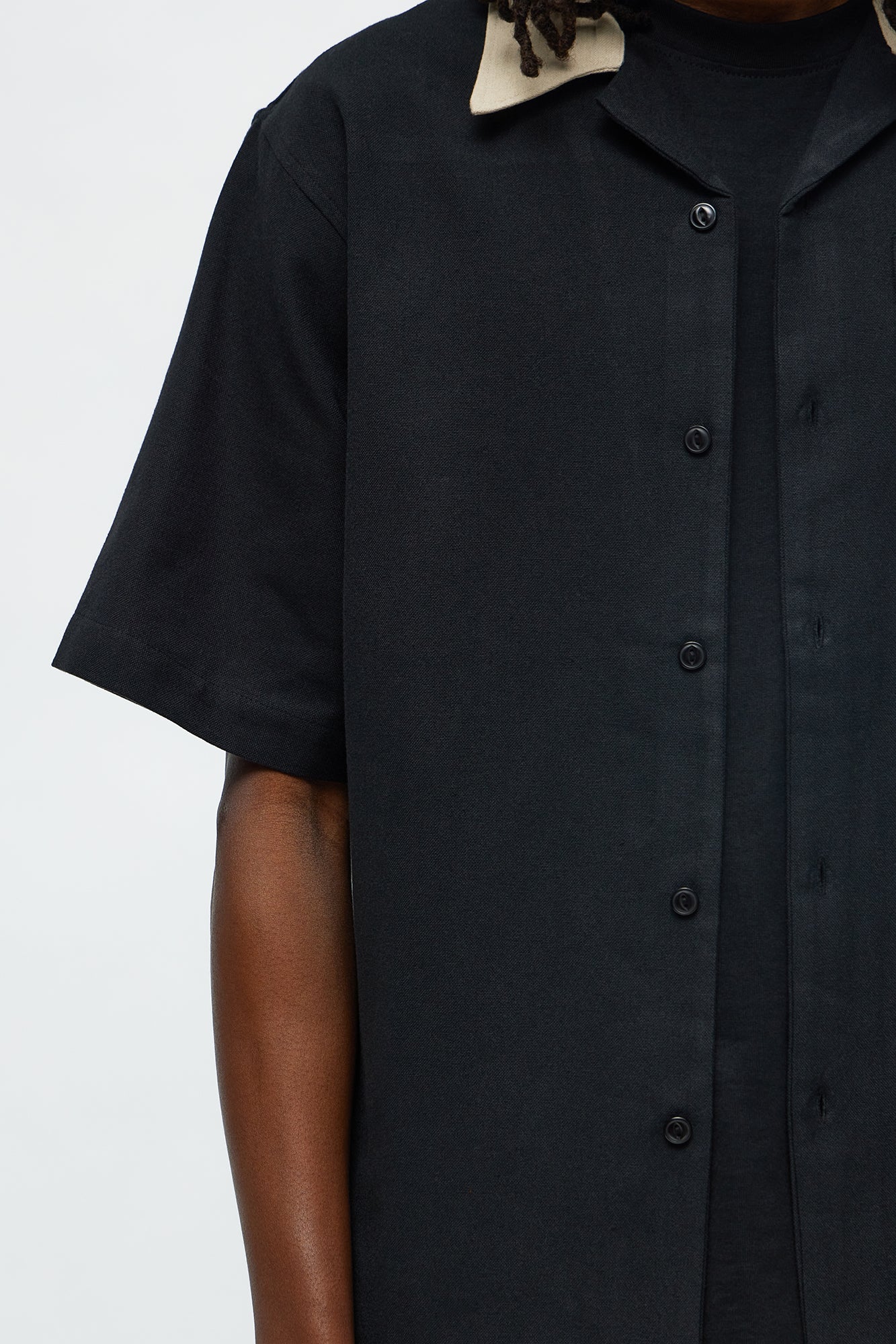 Panel Trim Button Up Shirt - Black