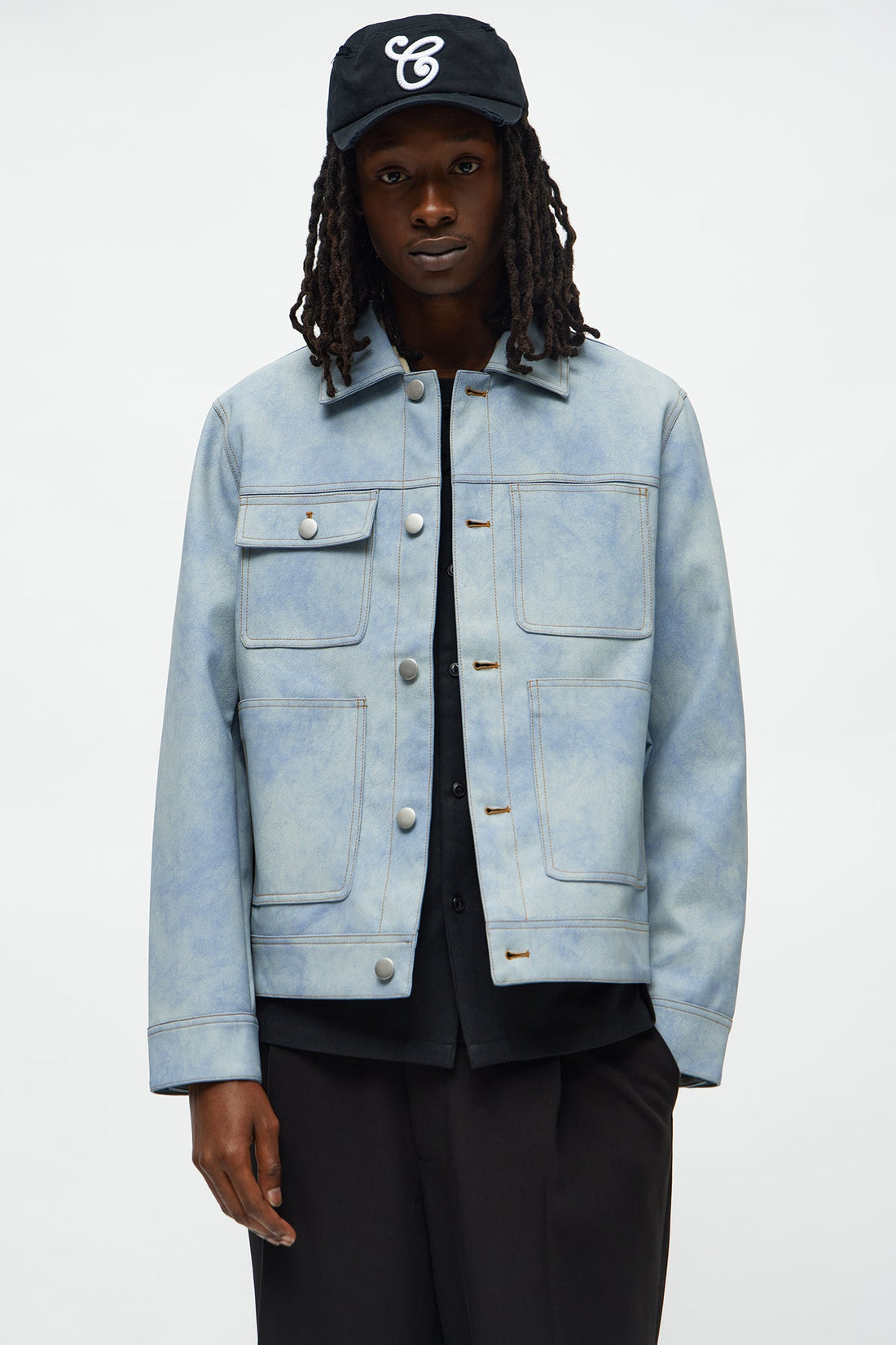 Ellis Faux Leather Jacket - Blue