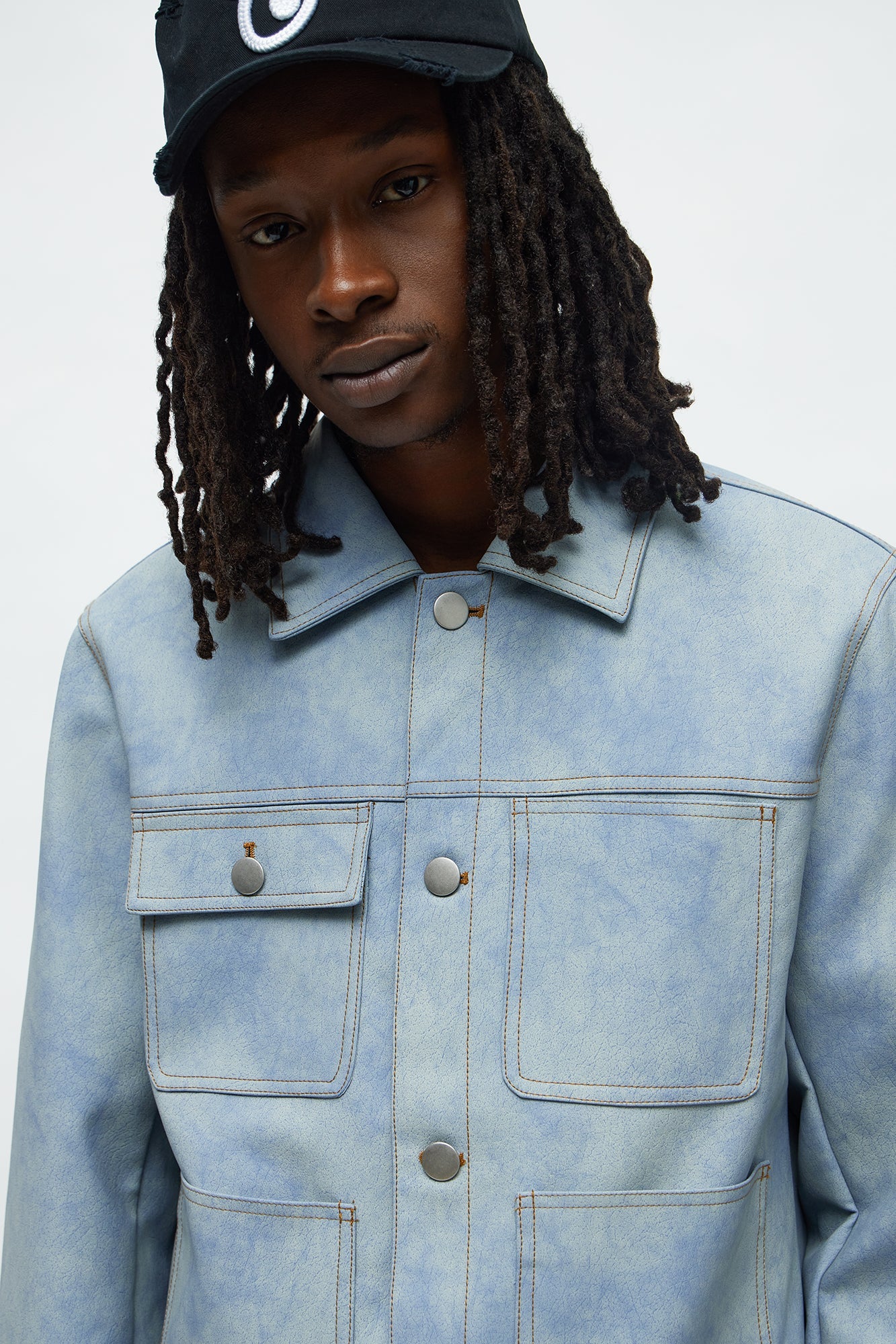 Ellis Faux Leather Jacket - Blue