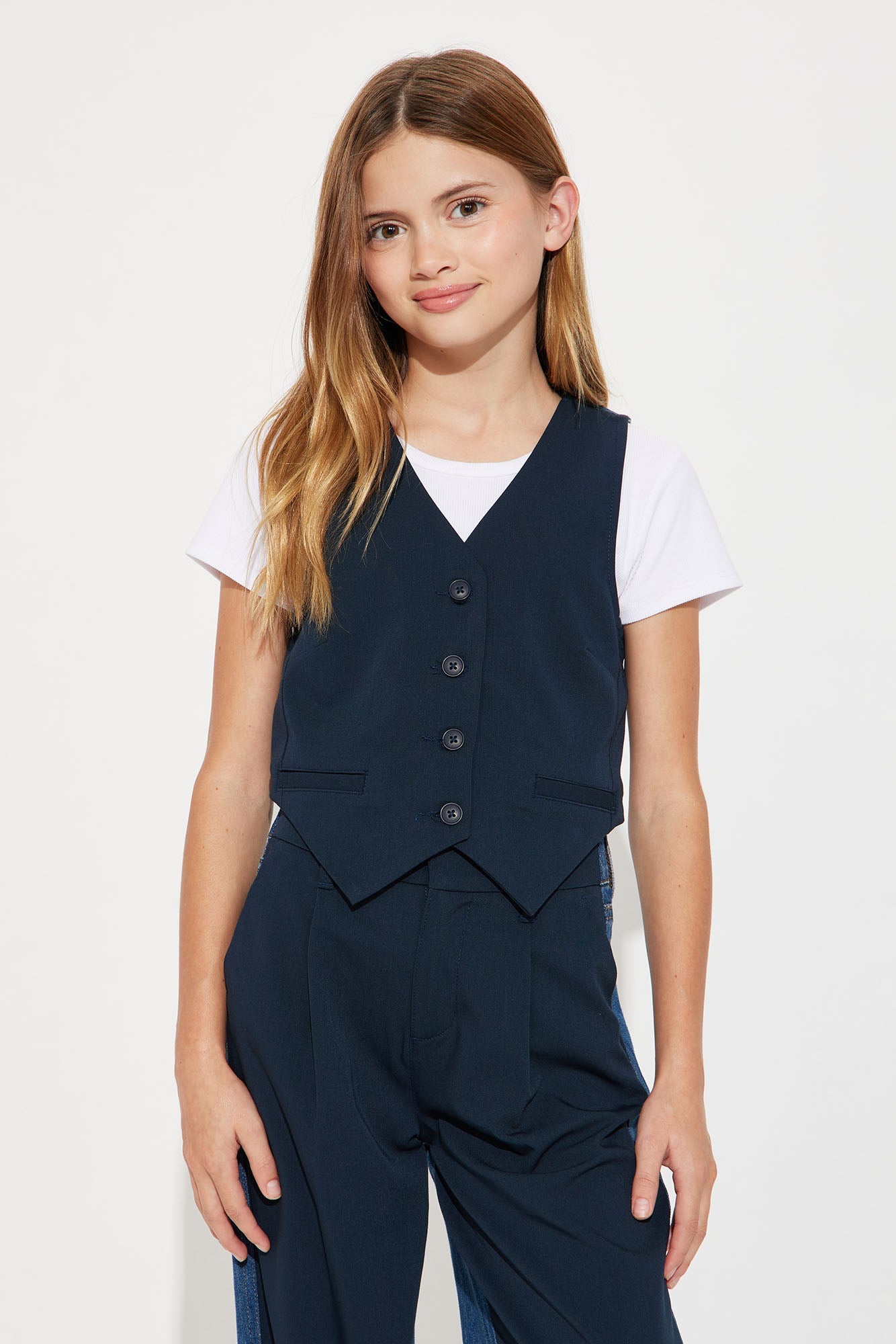 Mini Sasha Denim Mix Pant Set - Medium Wash