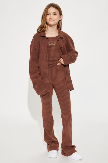 Mini Shut Down The Block Shacket Pant Set - Chestnut