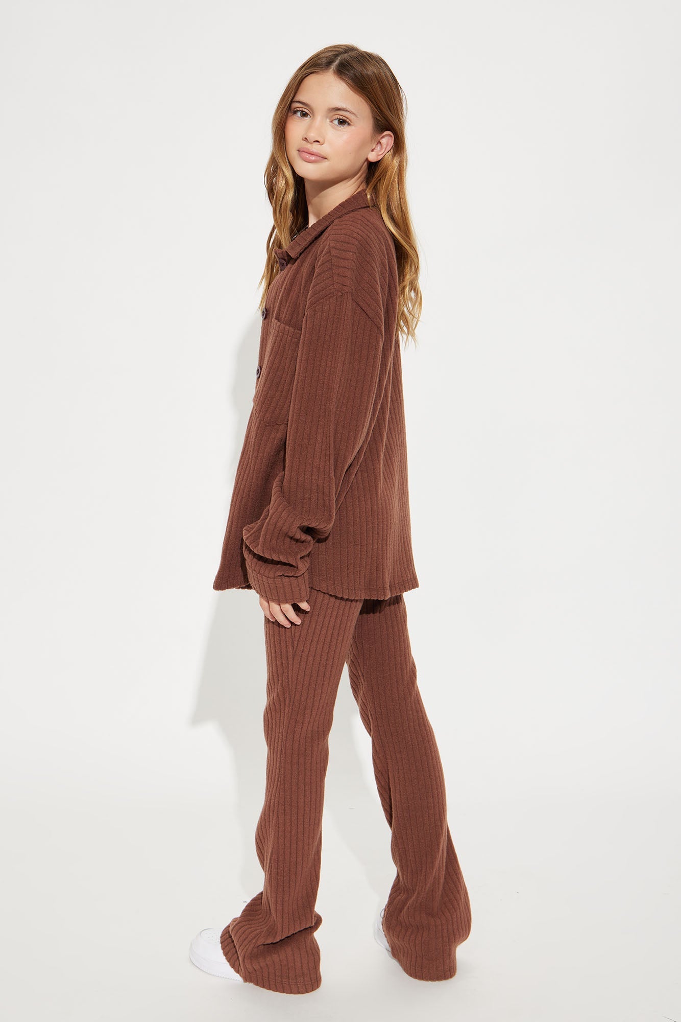 Mini Shut Down The Block Shacket Pant Set - Chestnut