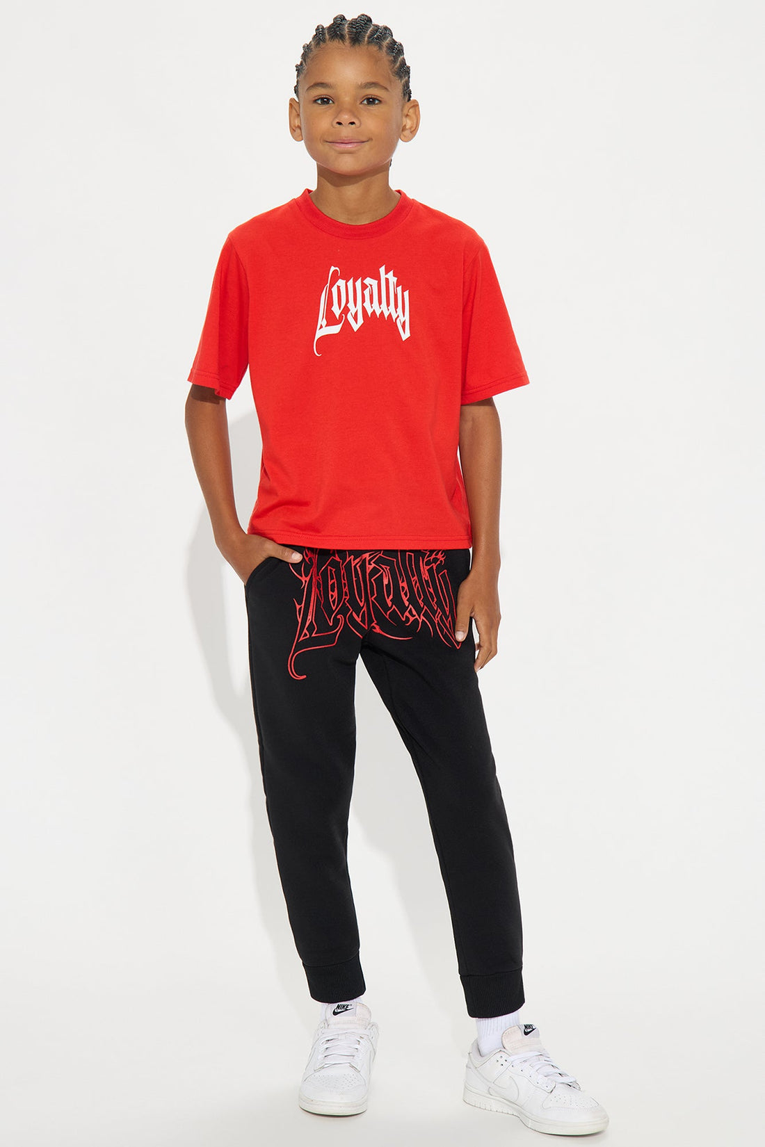 Mini Loyalty Front/Back T-Shirt And Pant Set - Red/combo