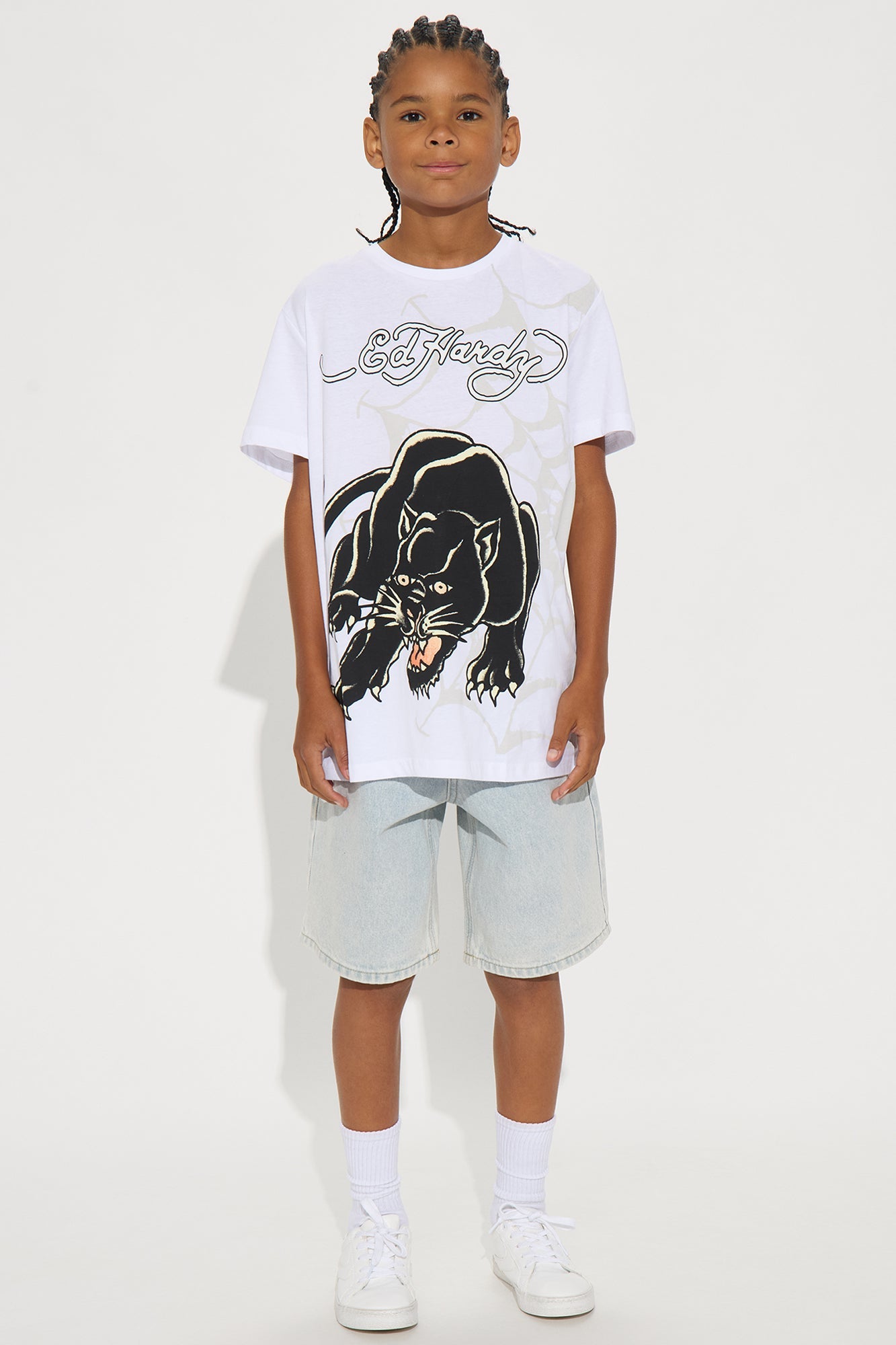 Mini Ed Hardy Panther Front/Back Short Sleeve Tee - White