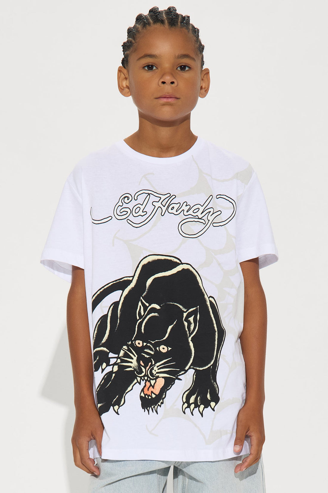 Mini Ed Hardy Panther Front/Back Short Sleeve Tee - White
