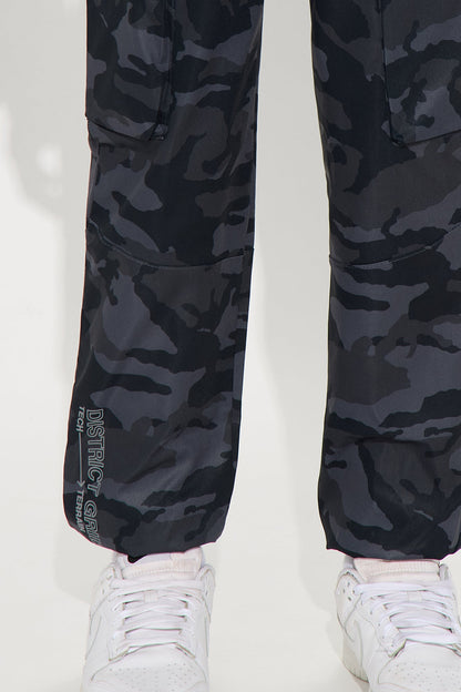 Mini District Grid Cargo Jogger Pants - Grey/combo
