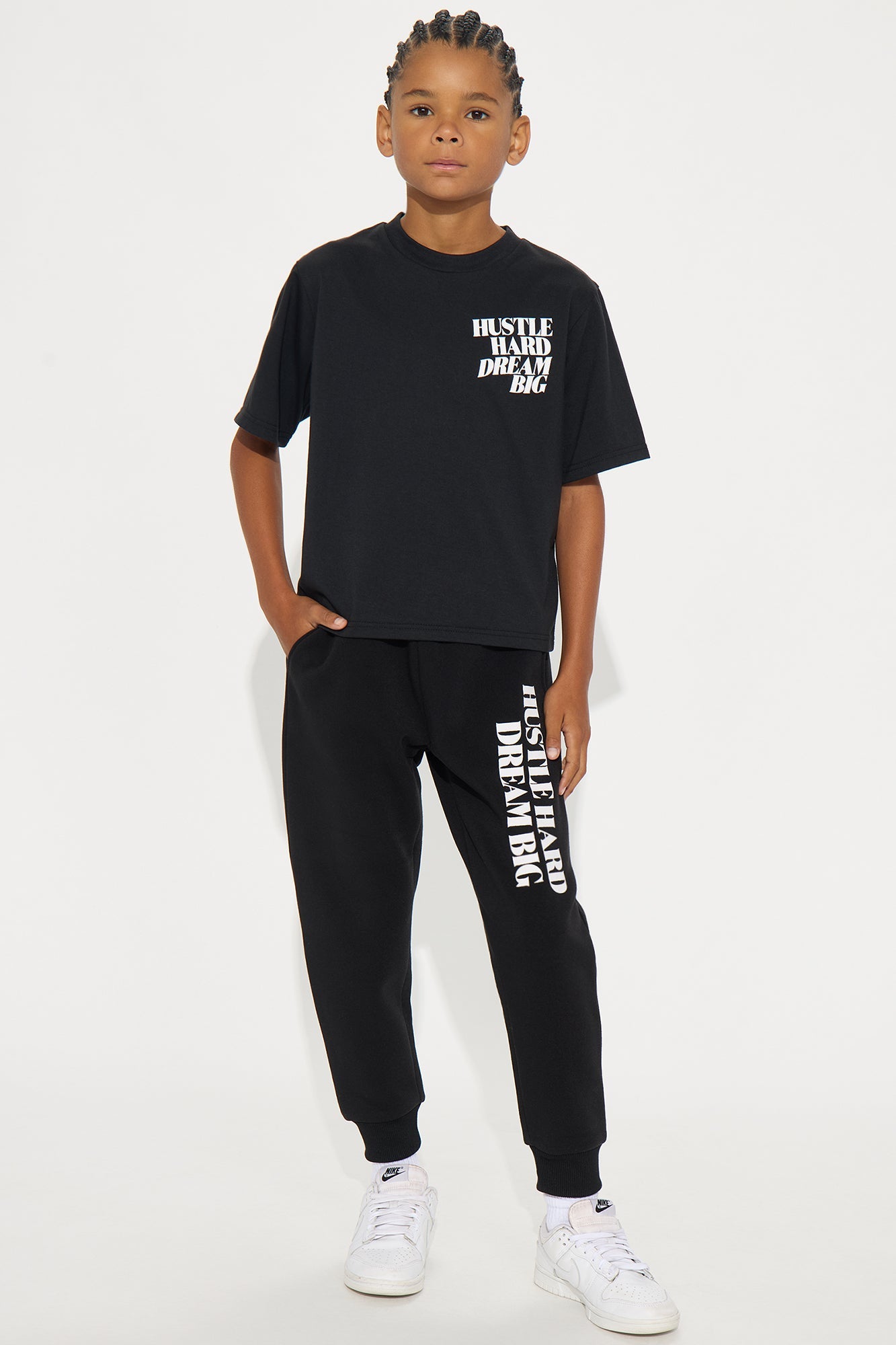 Mini Hustle Hard Dream Big Front/Back T-Shirt And Pant Set - Black