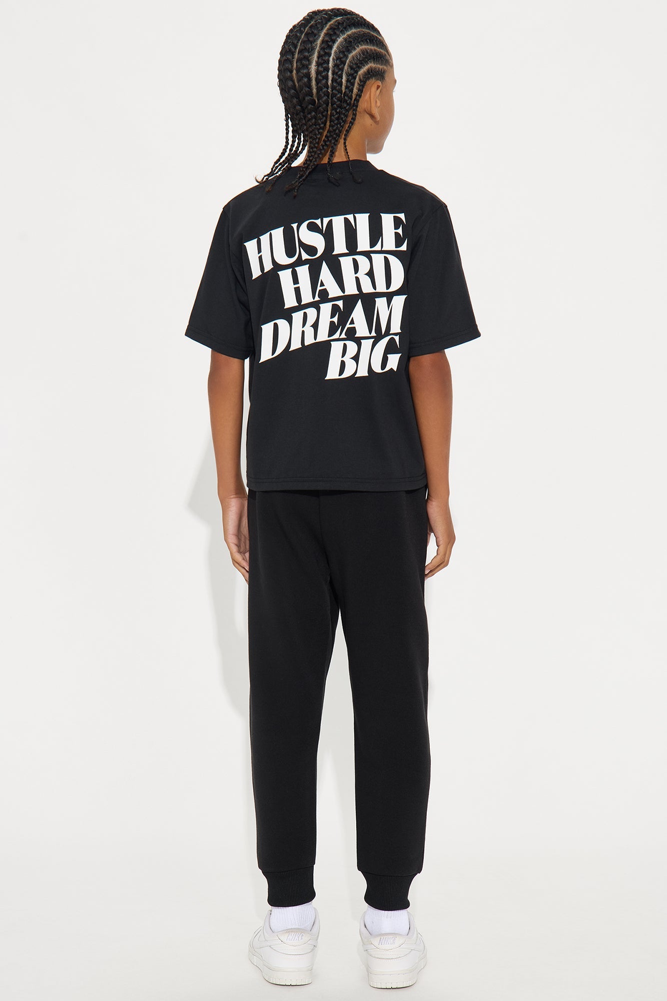 Mini Hustle Hard Dream Big Front/Back T-Shirt And Pant Set - Black