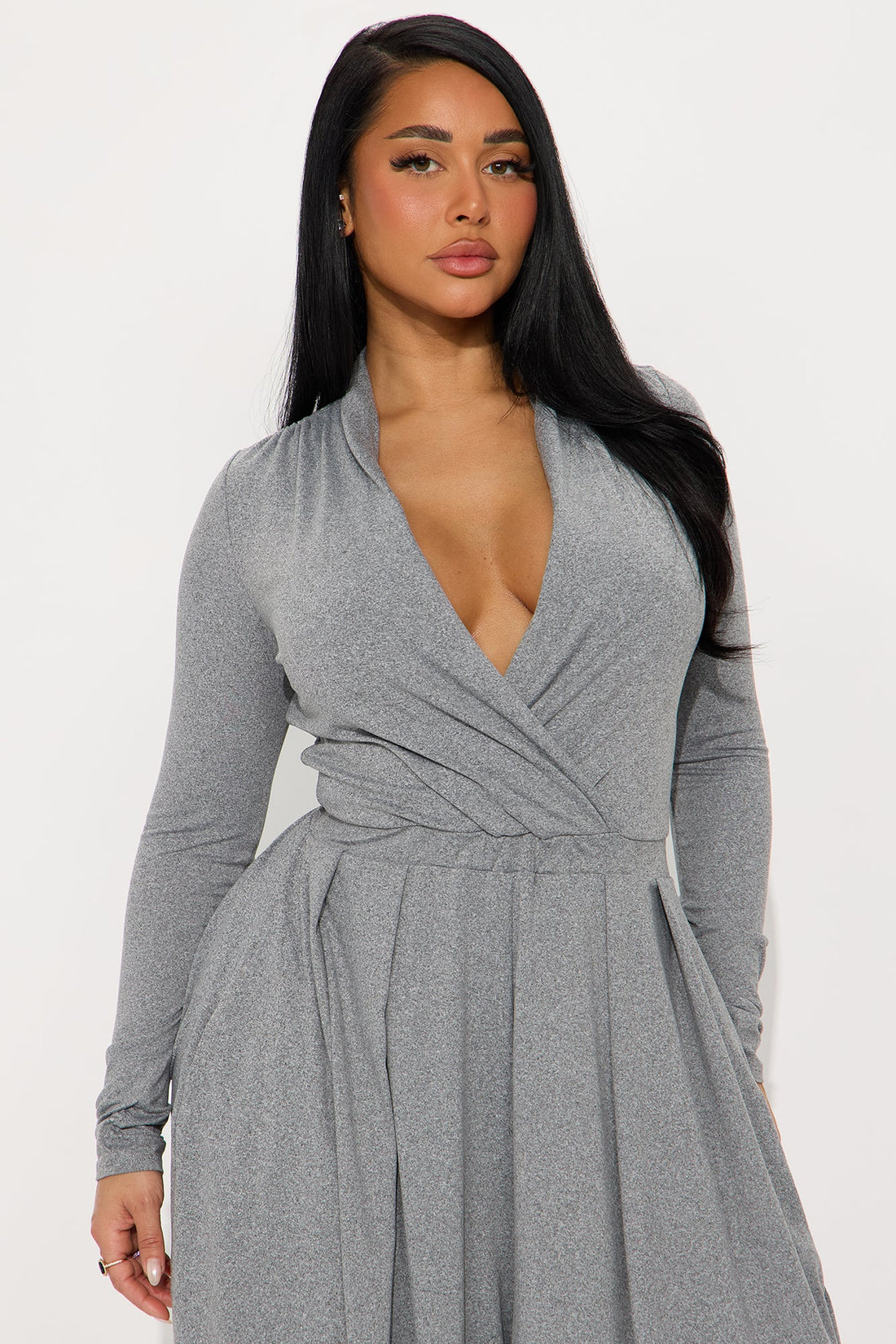 Raelynn Balloon Leg Long Sleeve Jumpsuit - Heather Grey