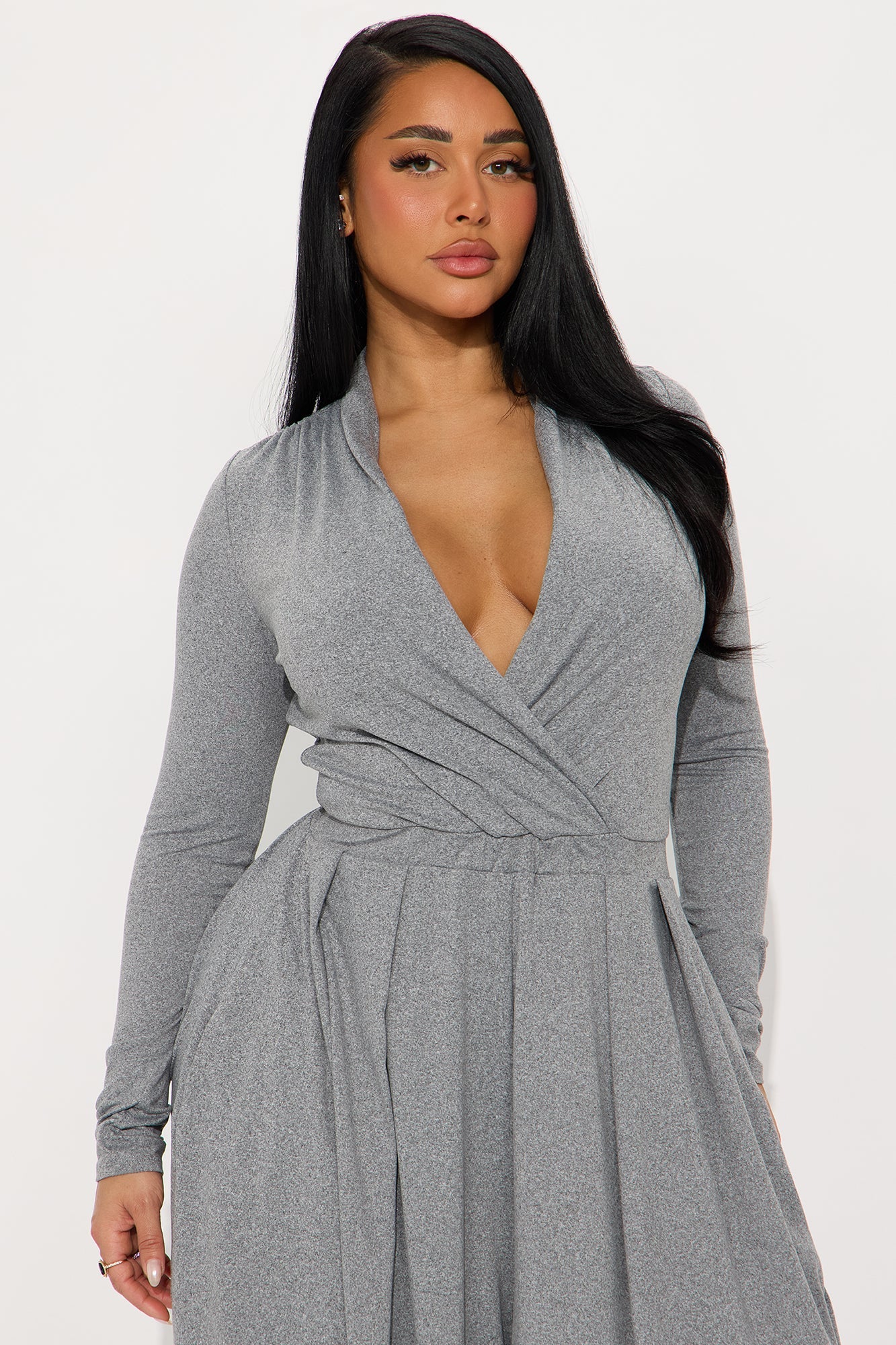 Raelynn Balloon Leg Long Sleeve Jumpsuit - Heather Grey