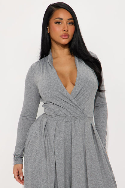 Raelynn Balloon Leg Long Sleeve Jumpsuit - Heather Grey