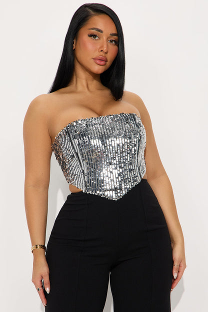 Cierra Sequin Strapless Jumpsuit - Silver